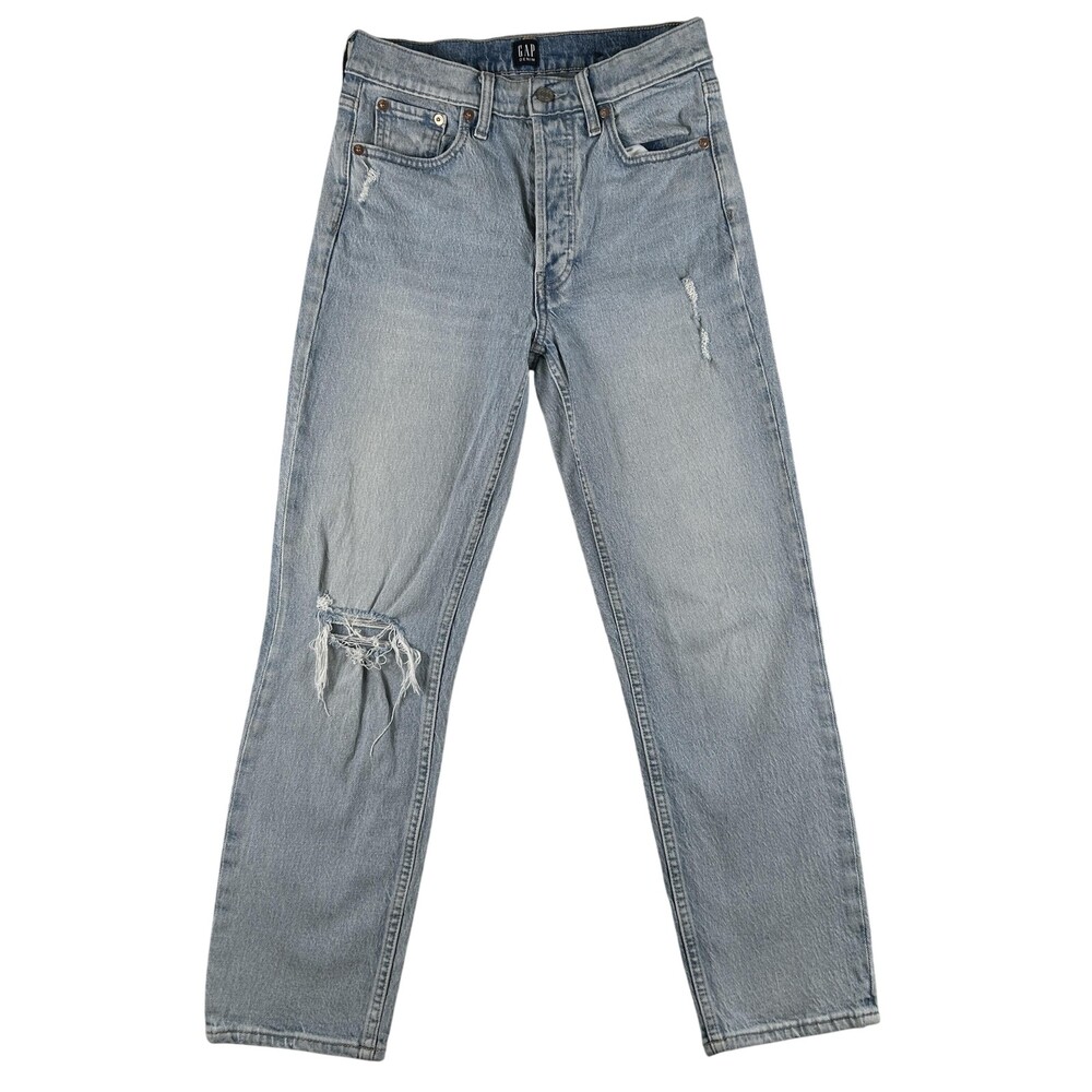 Gap 1969 Jeans Womens 26 Light Wash High Rise Cheeky Straight Distressed Cropped